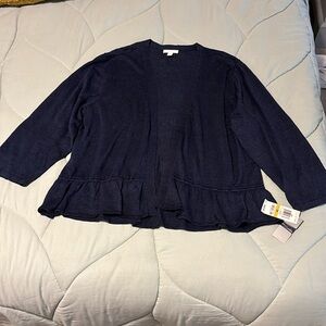 NEW WOMEN'S CHARTER CLUB INTREPET BLUE CARDIGAN COVER RUFFLED BOTTOM 3X